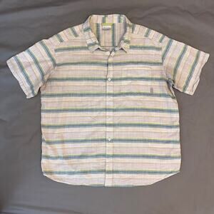 Columbia Shirt Mens XXL Beige Striped Short Sleeves Button Up Cotton Outdoor 2XL